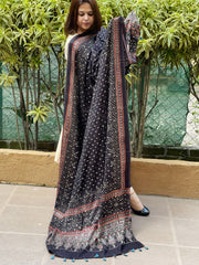 Black Handblock Printed Ajrakh Dupatta with Mukaish Handwork