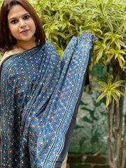 Blue Handblock Printed Ajrakh Dupatta with Mukaish Handwork
