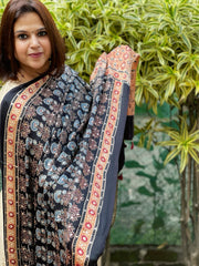 Black Handblock Printed Ajrakh Dupatta with Mukaish Handwork
