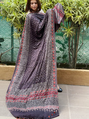 Purplish Brown Handblock Printed Ajrakh Dupatta with Mukaish Handwork