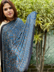 Blue Handblock Printed Ajrakh Dupatta with Mukaish Handwork