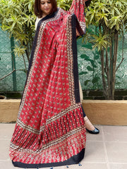 Red Handblock Printed Ajrakh Dupatta with Mukaish Handwork