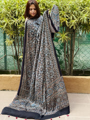 Black Handblock Printed Ajrakh Dupatta with Mukaish Handwork