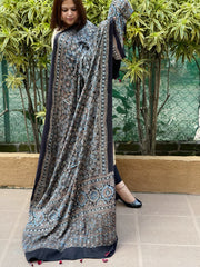 Black Handblock Printed Ajrakh Dupatta with Mukaish Handwork