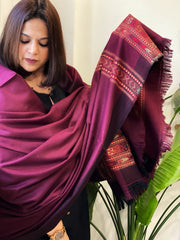 Maroon Woven Kullu Woollen Shawl