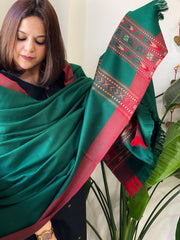 Bottle Green Woven Kullu Woollen Shawl