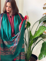 Bottle Green Woven Kullu Woollen Shawl