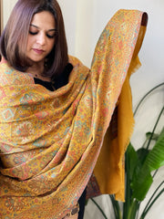 Yellow Woven Kaani Jaal Pashmina Shawl with Zari