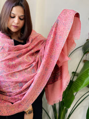 Pink Woven Kaani Jaal Pashmina Shawl with Zari