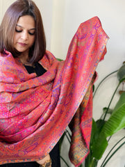 Pink Woven Kaani Jaal Pashmina Shawl with Zari