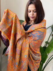 Yellow Woven Kaani Jaal Pashmina Shawl with Zari
