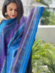 Blue, Pink Handmade Kantha Dupatta in Silk