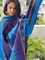 Blue, Pink Handmade Kantha Dupatta in Silk
