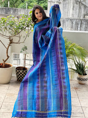 Blue, Pink Handmade Kantha Dupatta in Silk