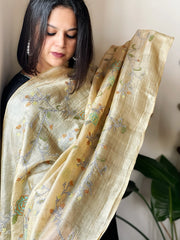 Tussar Silk Dupatta with cross-stitch embroidery