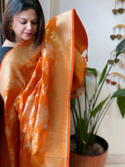 Orange Woven Banarasi Dupatta in Pure Silk