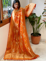 Orange Woven Banarasi Dupatta in Pure Silk