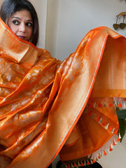 Orange Woven Banarasi Dupatta in Pure Silk