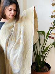 Beige Woven Banarasi Dupatta in Pure Silk