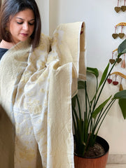 Beige Woven Banarasi Dupatta in Pure Silk