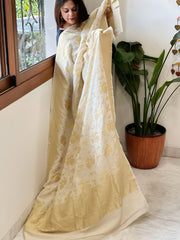 Beige Woven Banarasi Dupatta in Pure Silk