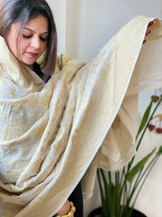 Beige Woven Banarasi Dupatta in Pure Silk