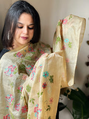 Tussar Silk Dupatta with cross-stitch embroidery