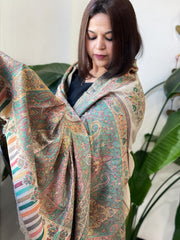 Lite Brown Woven Kaani Jaal Pashmina Shawl