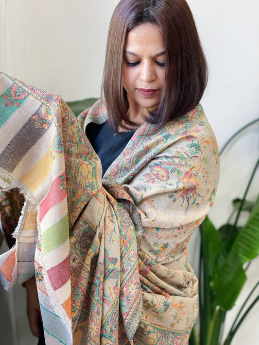 Lite Brown Woven Kaani Jaal Pashmina Shawl