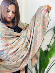 Lite Brown Woven Kaani Jaal Pashmina Shawl