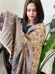 Pale Yellow Woven Kaani Jaal Pashmina Shawl