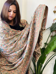 Lite Brown Woven Kaani Jaal Pashmina Shawl