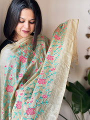Tussar Silk Dupatta with cross-stitch embroidery