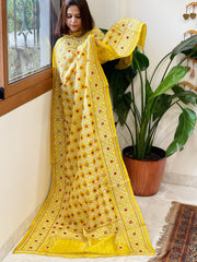Yellow Handmade Sindhi Kadhai with Real Mirror Handwork Dupatta in Pure Silk
