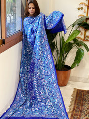 Blue Handmade Nakshi Kantha Dupatta in Pure Silk