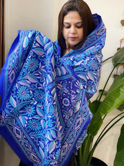 Blue Handmade Nakshi Kantha Dupatta in Pure Silk