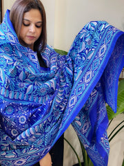 Blue Handmade Nakshi Kantha Dupatta in Pure Silk