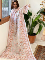 Ivory Handmade Nakshi Kantha Dupatta in Pure Silk