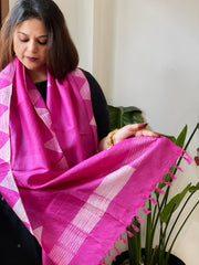 Pink Woven Ikat Stoles in Pure Silk
