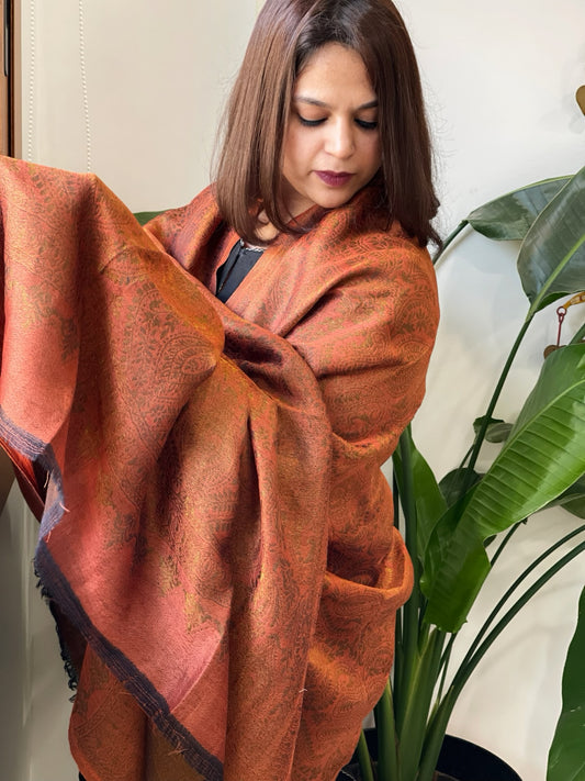Rust Pashmina Shawl with Zari