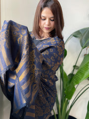 Navy Pashmina Shawl with Zari