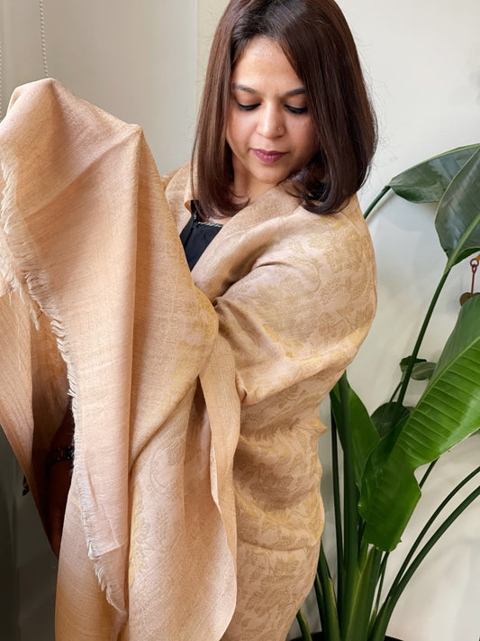 Peach Pashmina Shawl with Zari