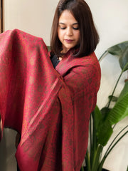 Maroonish Red Pashmina Shawl with Zari