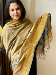 Chanderi Silk Dupatta with Ikat Pallu, Kantha Stitch and Knot Handwork