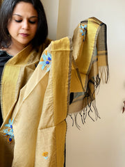 Chanderi Silk Dupatta with Ikat Pallu, Kantha Stitch and Knot Handwork