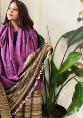 Pink Handwoven Bhujodi Shawl in Pure Tussar and Wool