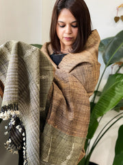 Copper Handwoven Bhujodi Shawl in Pure Tussar and Wool