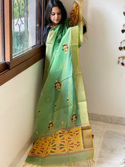 Chanderi Silk Dupatta with Ikat Pallu, Kantha Stitch and Knot Handwork