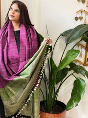 Pink Handwoven Bhujodi Shawl in Pure Tussar and Wool