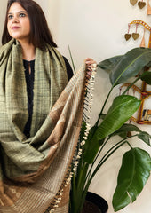 Green Handwoven Bhujodi Shawl in Pure Tussar and Wool